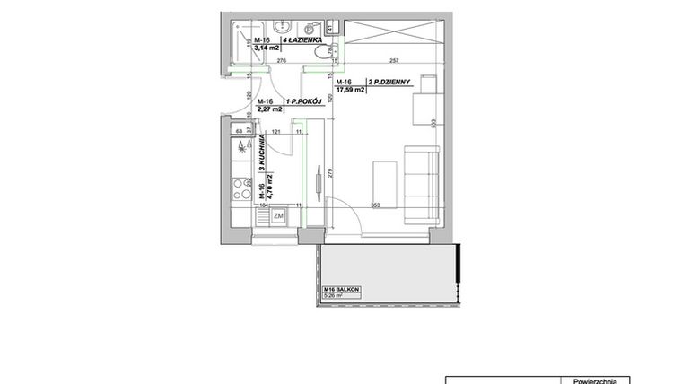 Rzut - Mieszkanie na sprzedaż 1 pokój o powierzchni 27,7 m² - numer A16 w Laurowy Zakątek