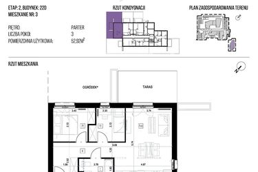 Rzut - Mieszkanie na sprzedaż 3 pokoje o powierzchni 52,92 m² - numer 22D/03 w NATURAMA II
