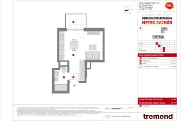 Rzut - Mieszkanie na sprzedaż 1 pokój o powierzchni 25,42 m² - numer B.59 w Dzielnica Mieszkaniowa Metro Zachód - etap 8.2