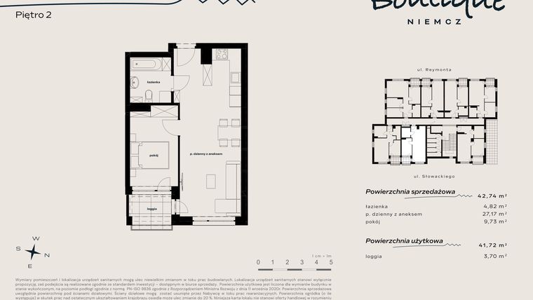 Rzut - Mieszkanie na sprzedaż 2 pokoje o powierzchni 42,74 m² - numer 12 w Boutique NIEMCZ