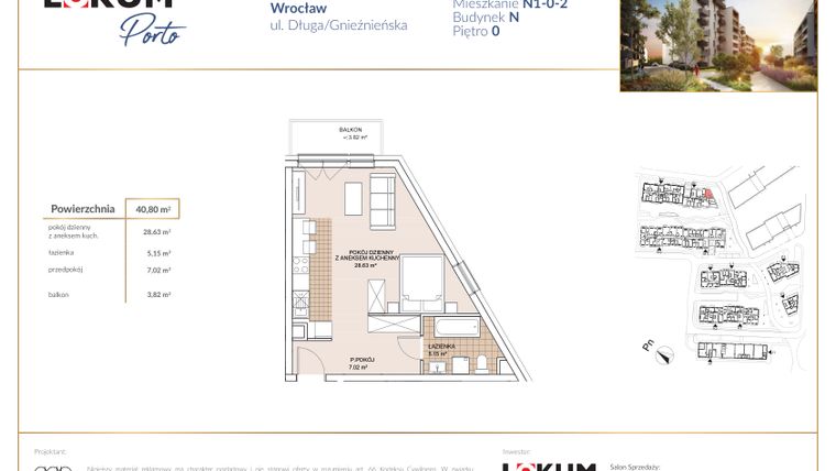 Rzut - Mieszkanie na sprzedaż 1 pokój o powierzchni 40,8 m² - numer N1-0-2 w Lokum Porto etap V bud. N