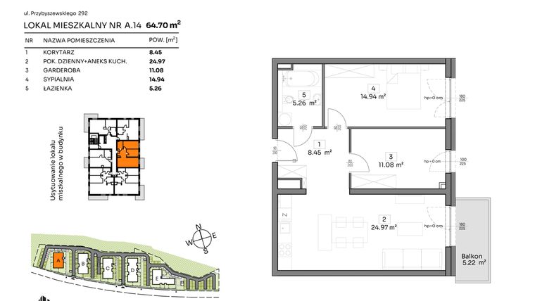 Rzut - Mieszkanie na sprzedaż 2 pokoje o powierzchni 64,7 m² - numer A.14 w Och!Widzew