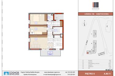 Rzut - Mieszkanie na sprzedaż 3 pokoje o powierzchni 67,84 m² - numer A.M.11 w Łódzka Osiedle