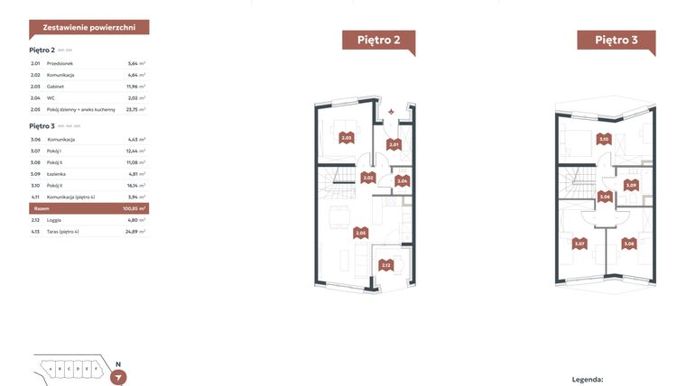 Rzut - Mieszkanie na sprzedaż 5 pokoi o powierzchni 100,85 m² - numer L2 w Familook