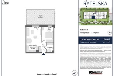 Rzut - Mieszkanie na sprzedaż 2 pokoje o powierzchni 45,19 m² - numer 2.0.01 w Rytelska
