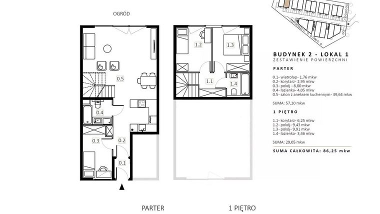 Rzut - Mieszkanie na sprzedaż 3 pokoje o powierzchni 85,22 m² - numer B2/M1 w Wille Estezja