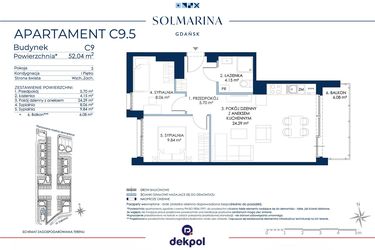 Rzut - Mieszkanie na sprzedaż 3 pokoje o powierzchni 52,04 m² - numer C9.5 w Sol Marina etap III