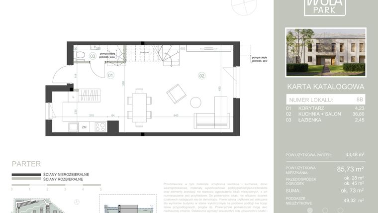 Rzut - Dom na sprzedaż 4 pokoje o powierzchni 85,73 m² - numer 8B w Nova Wola Park II