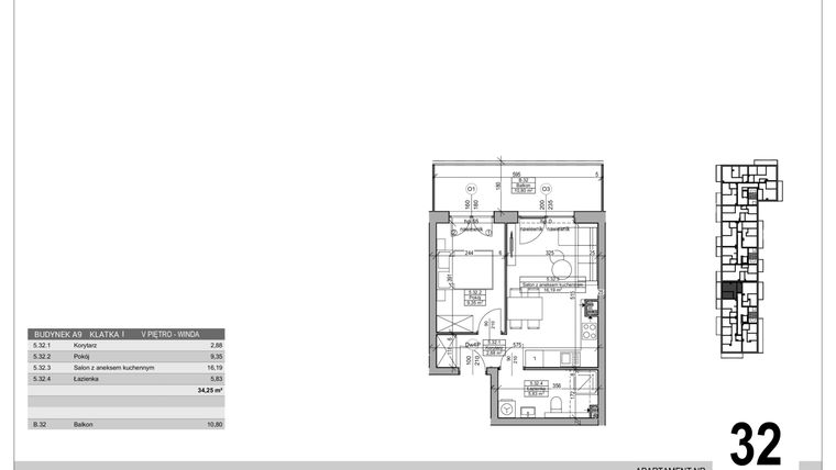 Rzut - Mieszkanie na sprzedaż 2 pokoje o powierzchni 34,25 m² - numer A.9.M.32 w Sobola Biel A9