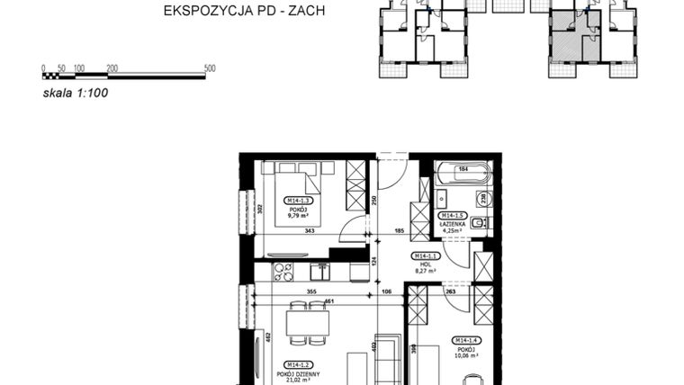 Rzut - Mieszkanie na sprzedaż 3 pokoje o powierzchni 53,39 m² - numer C2-M14 w Stacja Łódź V – etap C2
