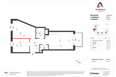 Rzut - Mieszkanie na sprzedaż 3 pokoje o powierzchni 62,03 m² - numer L-38 w Osiedle Aurora - bud. L