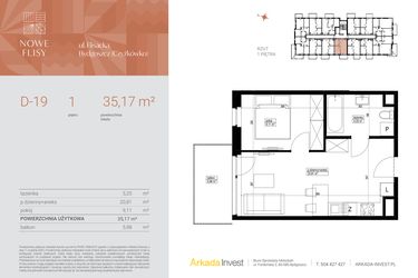 Rzut - Mieszkanie na sprzedaż 2 pokoje o powierzchni 35,17 m² - numer M19_NF.d w Nowe Flisy II