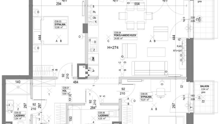Rzut - Mieszkanie na sprzedaż 3 pokoje o powierzchni 68,36 m² - numer O38 w Miasto Ogród 6 - OSLO i SZTOKHOLM