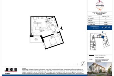 Rzut - Mieszkanie na sprzedaż 2 pokoje o powierzchni 43,42 m² - numer E.B52 w Wieruszowska E