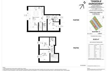 Rzut - Mieszkanie na sprzedaż 4 pokoje o powierzchni 63,82 m² - numer 13C w Osiedle Ogrodowa
