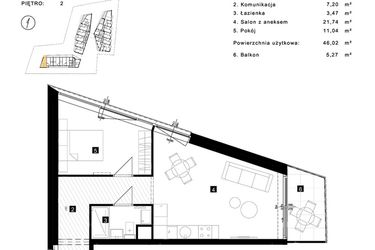 Rzut - Mieszkanie na sprzedaż 2 pokoje o powierzchni 46,02 m² - numer A.2.15 w Cisha Apartamenty Dziwnów