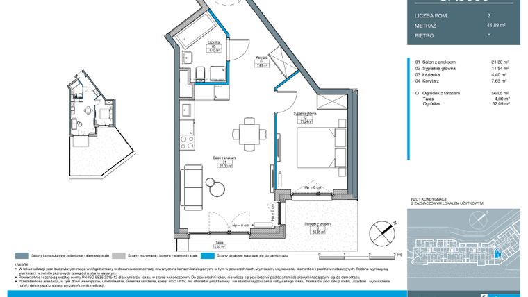 Rzut - Mieszkanie na sprzedaż 2 pokoje o powierzchni 44,89 m² - numer CA0006 w Talarowa Park