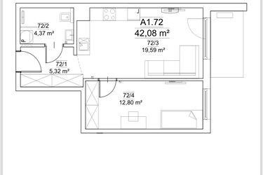 Rzut - Mieszkanie na sprzedaż 2 pokoje o powierzchni 42,08 m² - numer A1.72 w FORTnatura