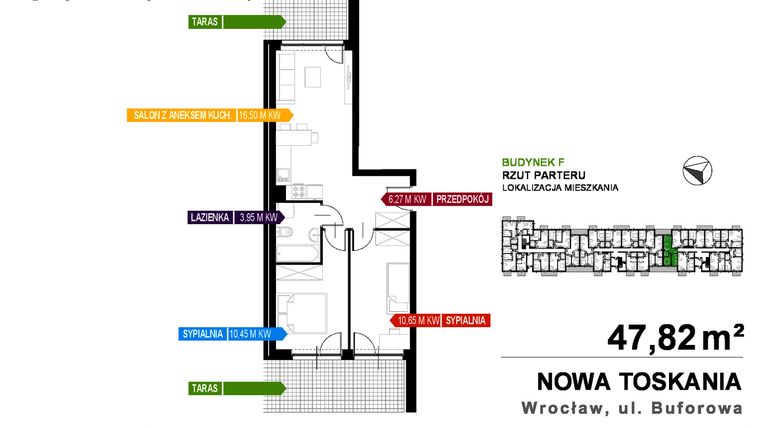 Rzut - Mieszkanie na sprzedaż 3 pokoje o powierzchni 47,82 m² - numer F3.01.02 w Nowa Toskania
