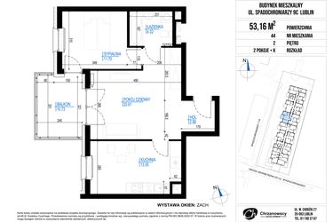 Rzut - Mieszkanie na sprzedaż 2 pokoje o powierzchni 53,16 m² - numer 44 w Vieniava edycja druga