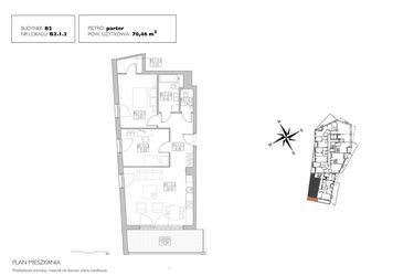 Rzut - Mieszkanie na sprzedaż 3 pokoje o powierzchni 70,46 m² - numer B2.1.2 w Alvarium 2.0