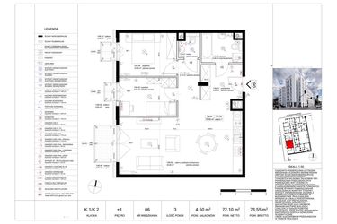 Rzut - Mieszkanie na sprzedaż 3 pokoje o powierzchni 73,68 m² - numer 6 w Biała Kamienica