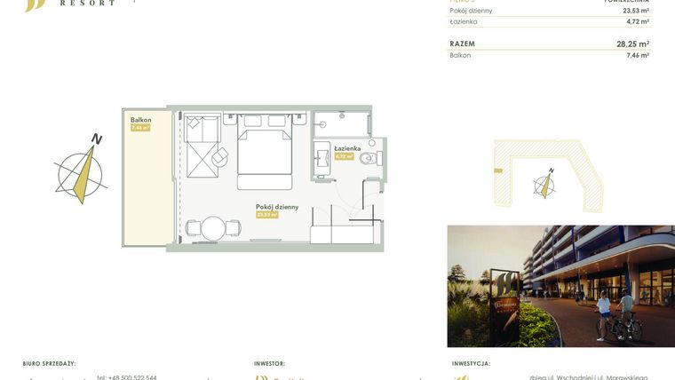 Rzut - Mieszkanie na sprzedaż 1 pokój o powierzchni 28,25 m² - numer H.3.6 w Harmony Resort