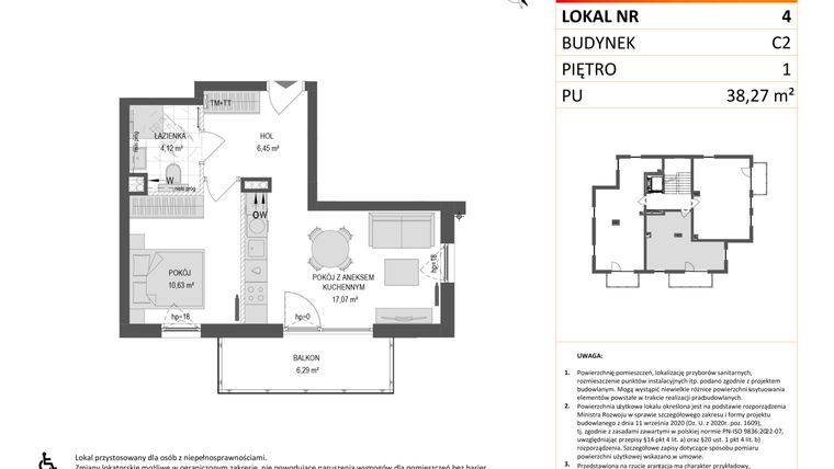 Rzut - Mieszkanie na sprzedaż 2 pokoje o powierzchni 38,27 m² - numer C2.4 w Gdańskie Zacisze
