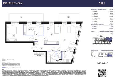Rzut - Mieszkanie na sprzedaż 4 pokoje o powierzchni 75,88 m² - numer B3 – M1.1 w Primacasa