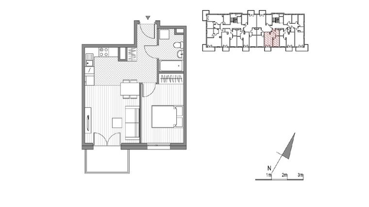 Rzut - Mieszkanie na sprzedaż 2 pokoje o powierzchni 39,11 m² - numer G.7 w Glogera bud. F i G