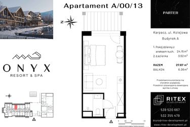 Rzut - Mieszkanie na sprzedaż 1 pokój o powierzchni 27,67 m² - numer 00.A13 w Onyx Resort & Spa