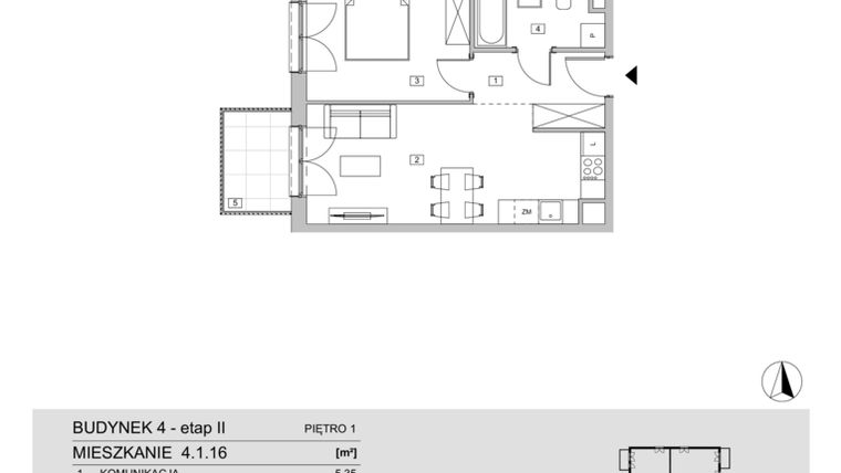Rzut - Mieszkanie na sprzedaż 2 pokoje o powierzchni 43,43 m² - numer 4.1.16 w ATAL Apollina II