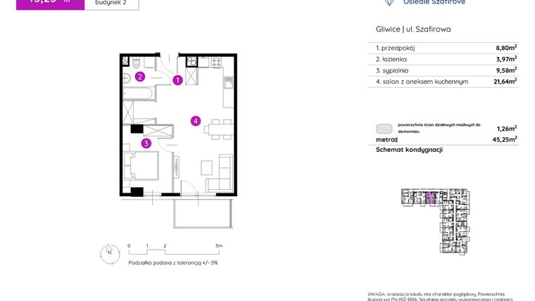 Rzut - Mieszkanie na sprzedaż 2 pokoje o powierzchni 45,25 m² - numer 2.A.1.12 w Murapol Osiedle Szafirove II