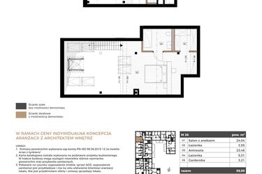 Rzut - Mieszkanie na sprzedaż 2 pokoje o powierzchni 59,59 m² - numer M26 w Apartamenty Królewska Huta
