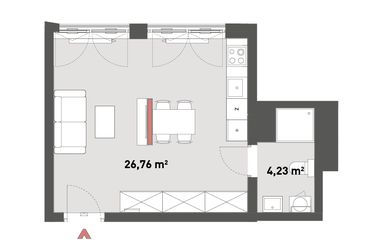 Rzut - Mieszkanie na sprzedaż 1 pokój o powierzchni 30,99 m² - numer A.08.13 w Żelazna 54