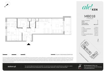 Rzut - Mieszkanie na sprzedaż 2 pokoje o powierzchni 48,11 m² - numer MB018 w Ale!Ken etap 2
