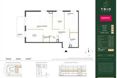 Rzut - Mieszkanie na sprzedaż 4 pokoje o powierzchni 66,53 m² - numer B082 w Trio Park
