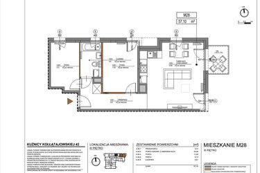Rzut - Mieszkanie na sprzedaż 3 pokoje o powierzchni 57,1 m² - numer M28 w Kuźnicy Kołłątajowskiej 42