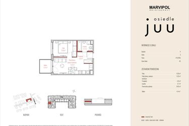 Rzut - Mieszkanie na sprzedaż 2 pokoje o powierzchni 34,85 m² - numer A.M045 w Osiedle Juu