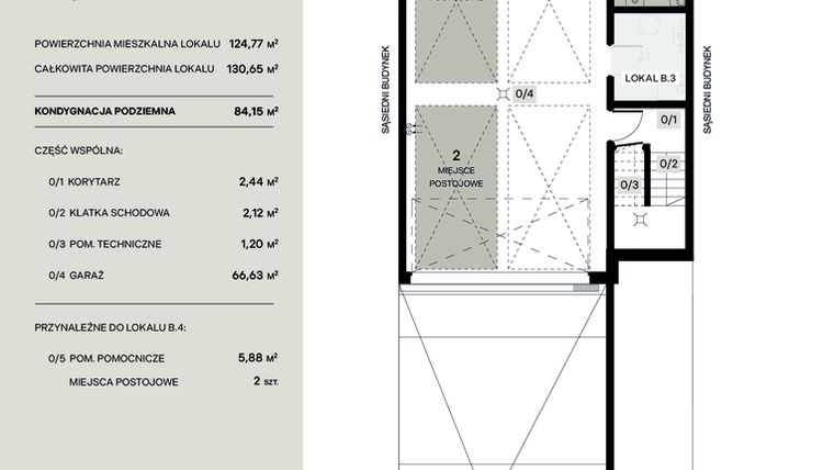 Rzut - Mieszkanie na sprzedaż 5 pokoi o powierzchni 124,77 m² - numer B.4 w Wiązana Residence