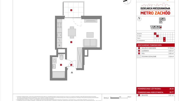 Rzut - Mieszkanie na sprzedaż 1 pokój o powierzchni 25,43 m² - numer B.65 w Dzielnica Mieszkaniowa Metro Zachód - etap 8.2