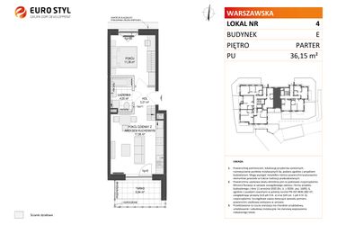 Rzut - Mieszkanie na sprzedaż 2 pokoje o powierzchni 36,15 m² - numer E.4 w Osiedle Warszawska
