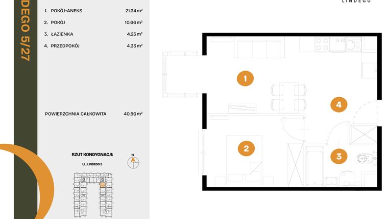 Rzut - Mieszkanie na sprzedaż 2 pokoje o powierzchni 40,56 m² - numer 27 w CLOU LINDEGO