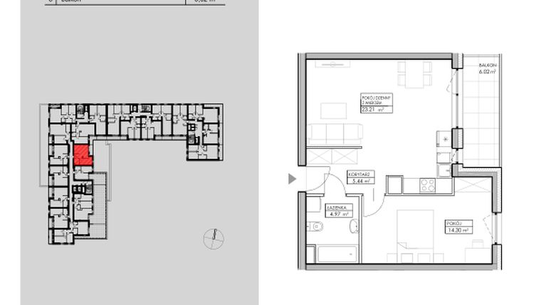 Rzut - Mieszkanie na sprzedaż 2 pokoje o powierzchni 47,92 m² - numer A8 w Niebieski Bursztyn