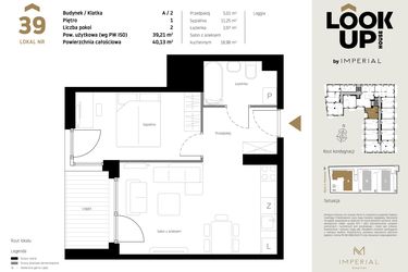 Rzut - Mieszkanie na sprzedaż 2 pokoje o powierzchni 39,21 m² - numer A.39 w Look Up House