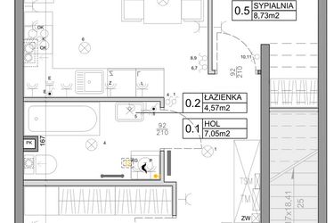 Rzut - Mieszkanie na sprzedaż 3 pokoje o powierzchni 48,03 m² - numer 109 w Manufaktura Marki 2 etap IV