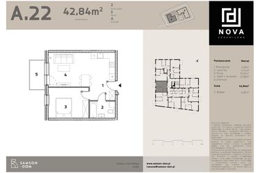 Rzut - Mieszkanie na sprzedaż 2 pokoje o powierzchni 42,84 m² - numer A22 w Nova Ceramiczna