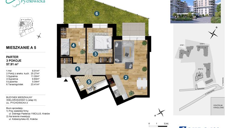Rzut - Mieszkanie na sprzedaż 3 pokoje o powierzchni 57,91 m² - numer A.5 w Kapelanka-Pychowicka Etap III