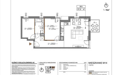 Rzut - Mieszkanie na sprzedaż 3 pokoje o powierzchni 57,1 m² - numer M14 w Kuźnicy Kołłątajowskiej 42