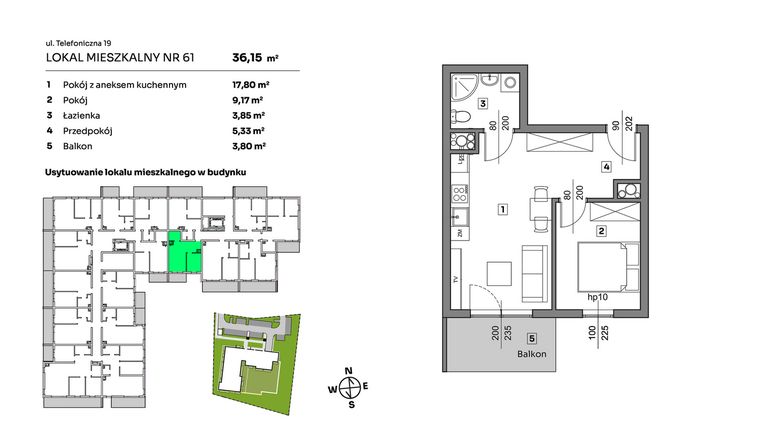 Rzut - Mieszkanie na sprzedaż 2 pokoje o powierzchni 36,15 m² - numer 61 w Nova Radiostacja